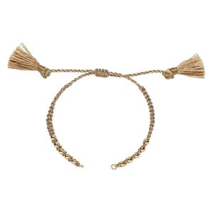 Bracelet component, nylon and gold-finished brass, gold / silver / copper, 9-3/4 inches with adjustable macramé closure and (2) 5mm open loops. Sold individually.