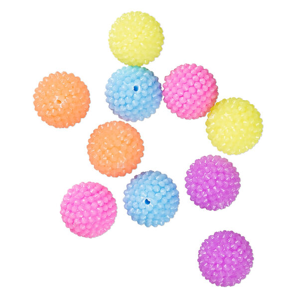 Bead, resin, assorted colors, 13mm bumpy round. Sold per pkg of 10. image number 0