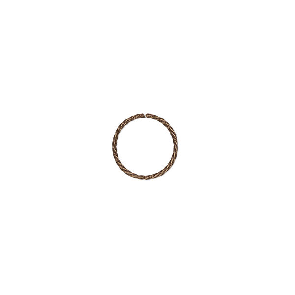 Jump ring, antique gold-plated brass, 10mm twisted round, 8.4mm inside diameter, 21 gauge. Sold per pkg of 100. image number 0