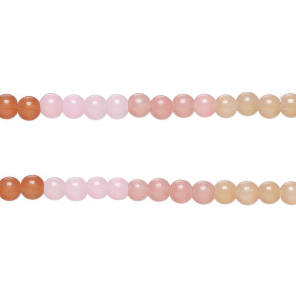 Bead, glass, translucent mixed pinks and peaches, 8-8.5mm round. Sold per pkg of (2) 7-inch strands, approximately 50 beads. image number 0