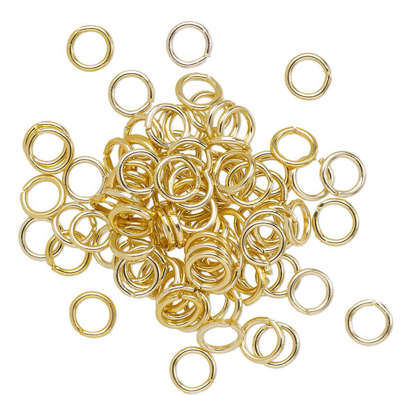 Jump ring, anodized aluminum, gold, 5mm round, 3.4mm inside diameter, 20 gauge. Sold per pkg of 100. image number 0