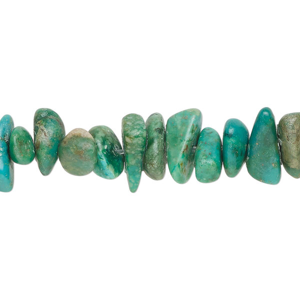 Bead, turquoise (dyed / stabilized), green, large chip, Mohs hardness 5 to 6. Sold per 15-1/2" to 16" strand. image number 0
