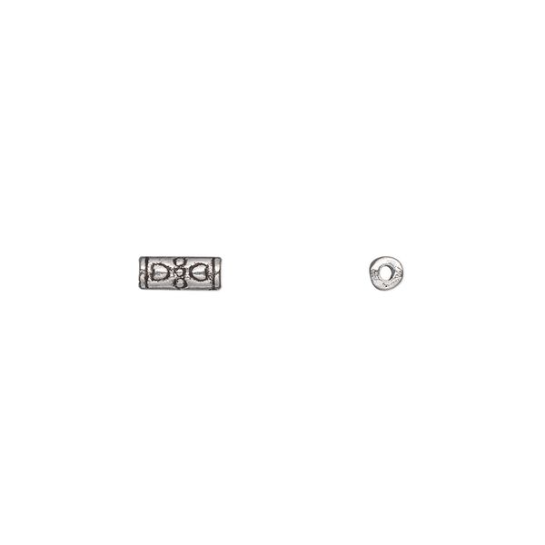 Bead, antique silver-plated "pewter" (zinc-based alloy), 7x2mm tube. Sold per pkg of 100. image number 0