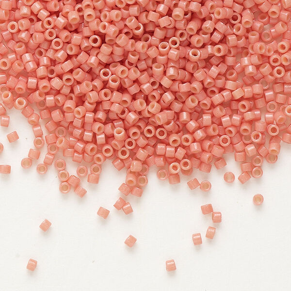 Seed bead, Delica®, glass, pkg/7.5g, #11 round, Duracoat® opaque outside dyed light watermelon (DB-2114). image number 0