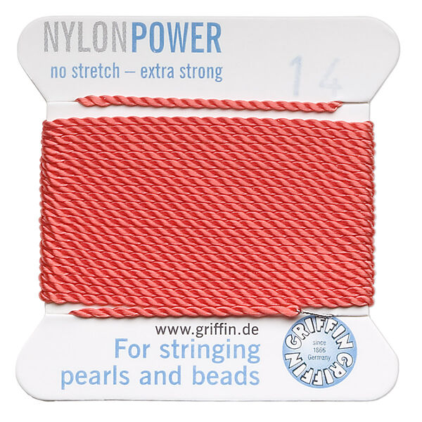 Thread, Griffin, nylon, coral, size #14. Sold per 2-meter card (approximately 78 inches). image number 0