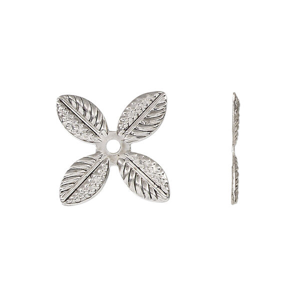 Component, antique silver-finished steel, 22mm single-sided leaves. Sold per pkg of 20. image number 0