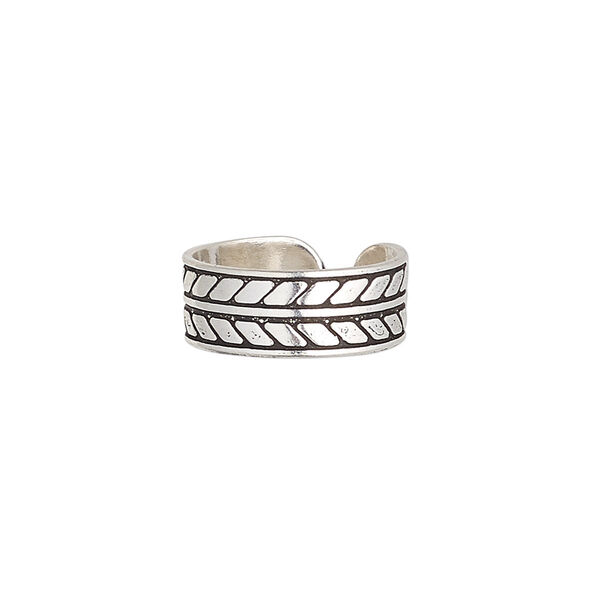 Toe ring, antiqued sterling silver, 6.5mm wide with chevron pattern, adjustable. Sold individually. image number 0