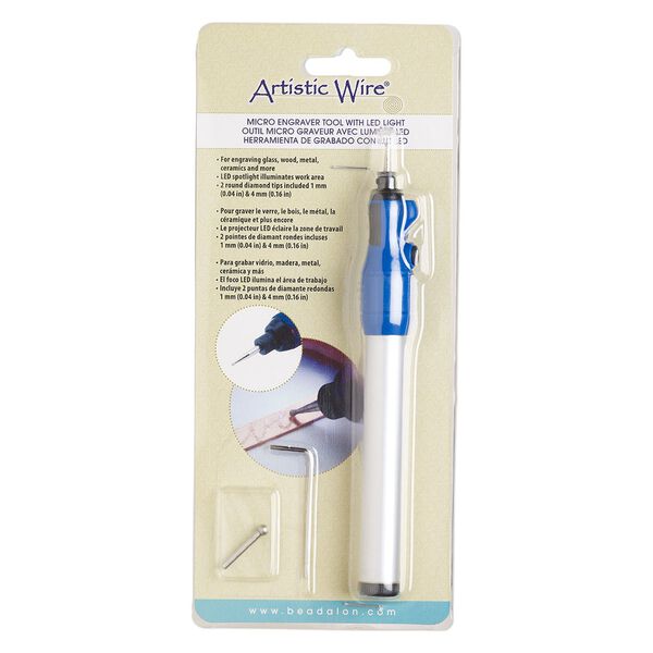 Engraver, Beadalon® Artistic Wire®, aluminum / steel / plastic, silver and blue, 5-3/4 x 3/4" Cordless Precision Engraver with 1mm and 4mm diamond tip engraving bits. Sold individually. image number 0