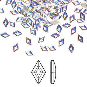 Flat back 6pk crystal AB foil back, Crystal Passions® 5x3mm diamond 2773