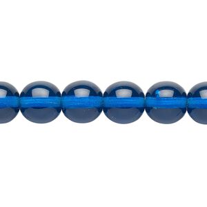 Bead, Czech glass druk, transparent dark aqua blue, 10mm round. Sold per 15-1/2" to 16" strand.