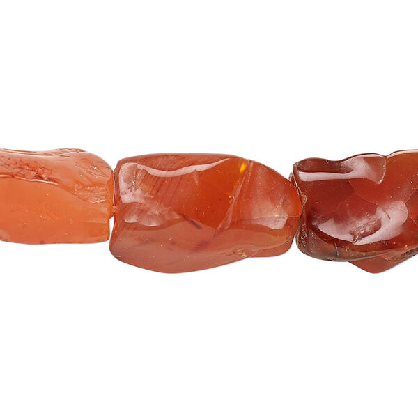 Bead, carnelian (dyed / heated), dark, medium to large hand-knapped tumbled rectangle nugget, Mohs hardness 6-1/2 to 7. Sold per 15-1/2" to 16" strand. image number 0