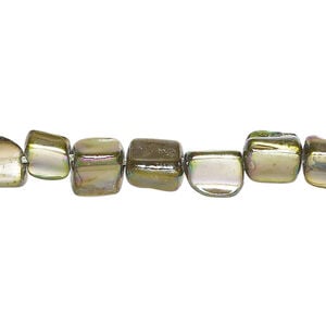 Mother-of-pearl shell 1pkg1, AB triangle tube bead 15 inch yellow / green 5x5mm-8x8mm