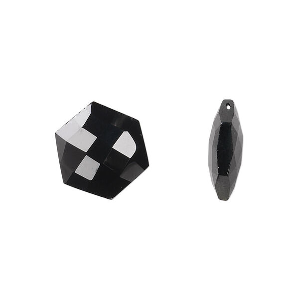 Black spinel 1pkg2, hand-cut top-drilled faceted hexagon bead natural B grade, 13mm image number 0