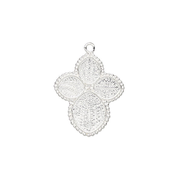 Drop, silver-plated brass, 20x17mm with (1) 10x8mm and (3) 6x4.8mm pure leaf settings. Sold individually. image number 0