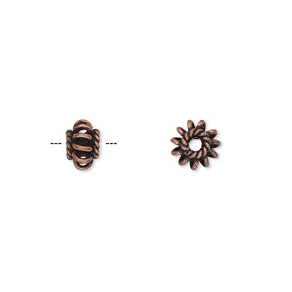 Bead, antiqued copper, 8x5mm open spiral rondelle. Sold per pkg of 20. image number 0