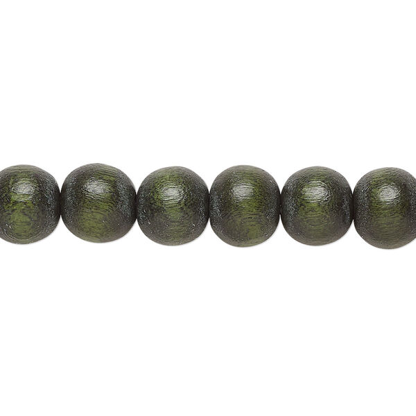 Bead, Taiwanese cheesewood (dyed / waxed), dark forest green, 7-8mm round. Sold per pkg of (2) 15-1/2" to 16" strands. image number 0