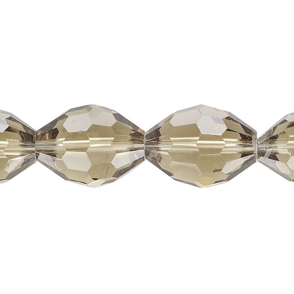 Bead, glass, translucent light smoke, 16x12mm-17x13mm faceted oval. Sold per 7-inch strand, approximately 10 beads. image number 0