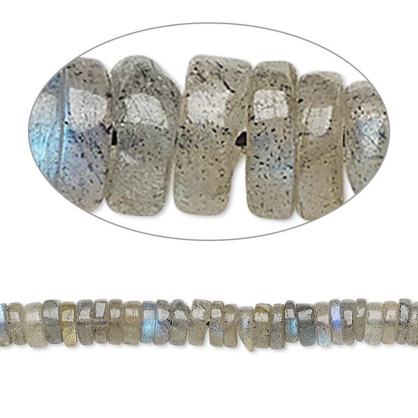 Bead, labradorite (natural), 4x1mm-6x2mm hand-cut rondelle, B grade, Mohs hardness 6 to 6-1/2. Sold per 8-inch strand, approximately 100-150 beads. image number 0