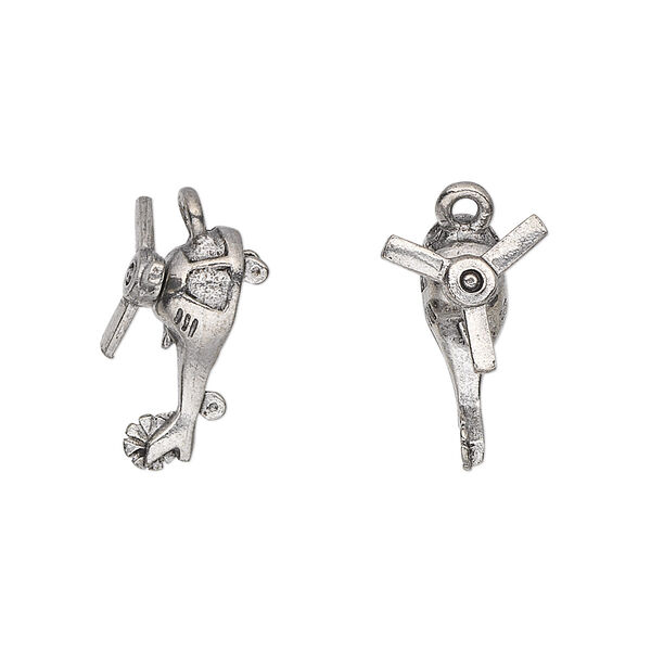 Charm, antiqued pewter (tin-based alloy), 18x8mm helicopter with moveable blades. Sold per pkg of 2. image number 0