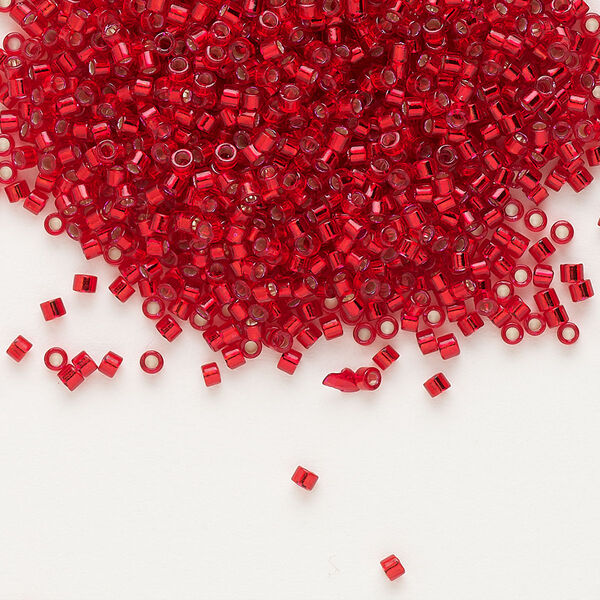 Seed bead, Delica®, glass, pkg/50g, #11 round, transparent silver-lined red (DB-0602). image number 0
