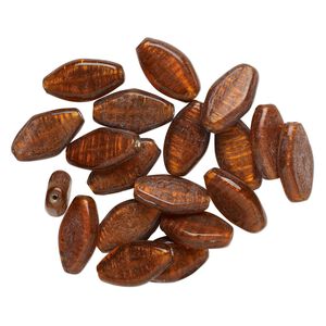 Bead, lampworked glass, translucent red-orange, 31x18mm-33x19mm flat marquise with copper-colored glitter. Sold per pkg of 20.