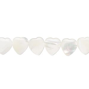 Bead, mother-of-pearl shell (bleached), white, 10mm puffed hand-cut heart, Mohs hardness 3-1/2. Sold per 15-1/2" to 16" strand.