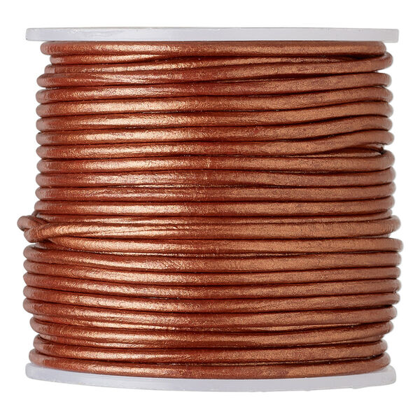 Cord, leather (coated), metallic brick red, 1.4-1.6mm round. Sold per 25-yard spool. image number 0