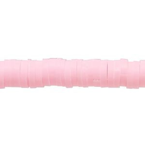 Bead, polymer clay, opaque light pink, 8x2mm heishi. Sold per pkg of (2) 16-inch strands.
