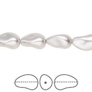 Pearl 10pk light grey, Crystal Passions® 12x8mm baroque drop 5843