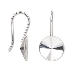 Ear wire Almost Instant Jewelry® 1pkg2 sterling silver, 30mm / 14mm rivoli glue-in setting, 18 gauge 1 pair