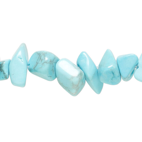 Bead, howlite (dyed), light blue, large chip, Mohs hardness 3 to 3-1/2. Sold per 15-inch strand. image number 0
