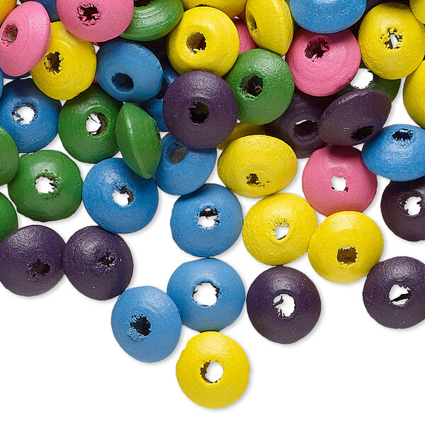 Bead mix, wood, mixed colors, 8x4mm rondelle. Sold per 90-gram pkg, approximately 1,200 beads. image number 0