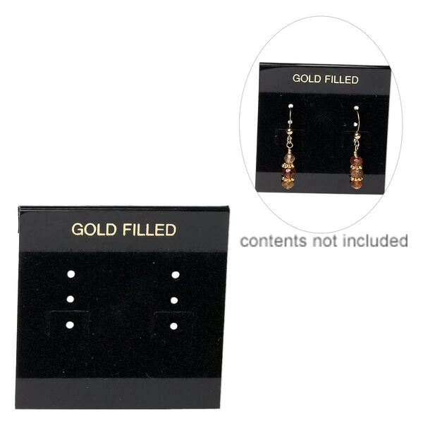 Earring card, flocked plastic, black and gold, 2x2-inch square with "GOLD FILLED." Sold per pkg of 25. image number 0