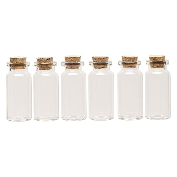 Component, glass and cork, clear, 50x22mm bottle with stopper. Sold per pkg of 24. image number 1