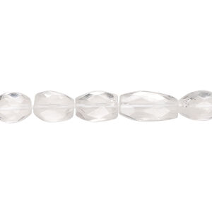 Quartz crystal 1pkg1, hand-cut faceted puffed oval bead natural, 13 inch 7x6mm-14x7mm