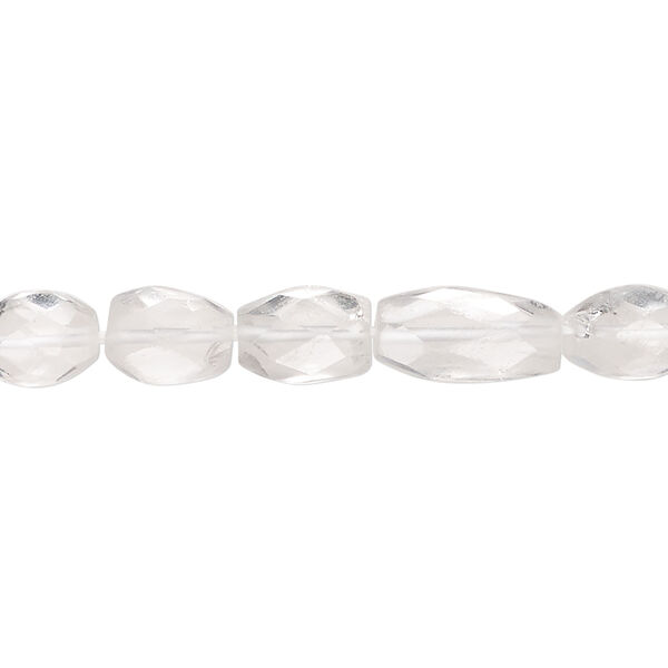 Quartz crystal 1pkg1, hand-cut faceted puffed oval bead natural, 13 inch 7x6mm-14x7mm image number 0