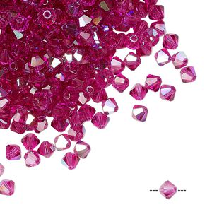 Bead 144pk fuchsia AB, Preciosa Czech crystal 4mm bicone
