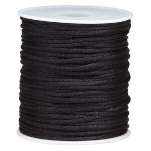 Cord, Satinweave™, nylon, black, 2mm tighter weave. Sold per 200-foot spool.