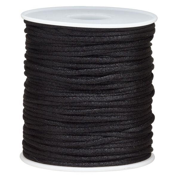 Cord, Satinweave™, nylon, black, 2mm tighter weave. Sold per 200-foot spool. image number 0