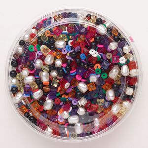 Bead mix, acrylic and rubber, pkg/1 pound, mixed colors, 3mm-14x10mm mixed shapes.