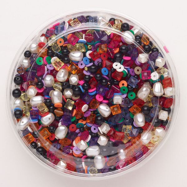 Bead mix, acrylic and rubber, pkg/1 pound, mixed colors, 3mm-14x10mm mixed shapes. image number 0