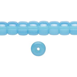 Bead, glass, translucent aqua, 8x6mm barrel. Sold per 15-1/2 to 16-inch strand.