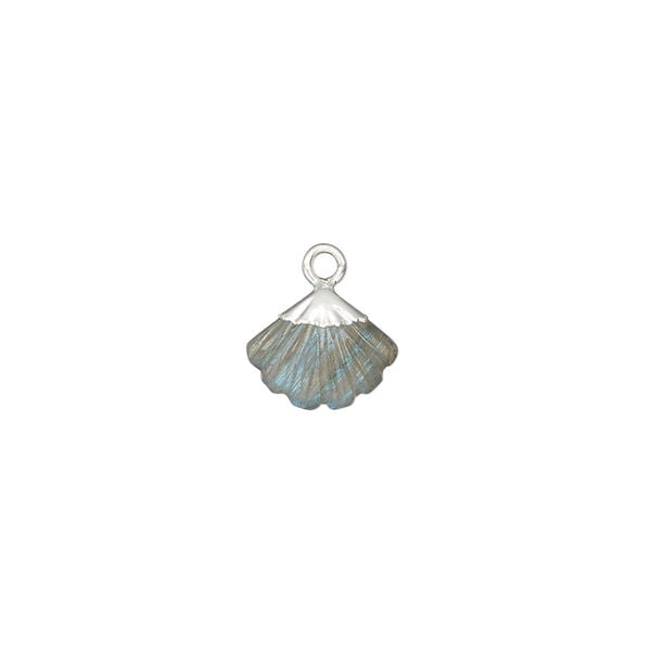 Drop, labradorite (natural) and electroplated silver, 10x8mm double-sided, hand-carved shell. image number 0