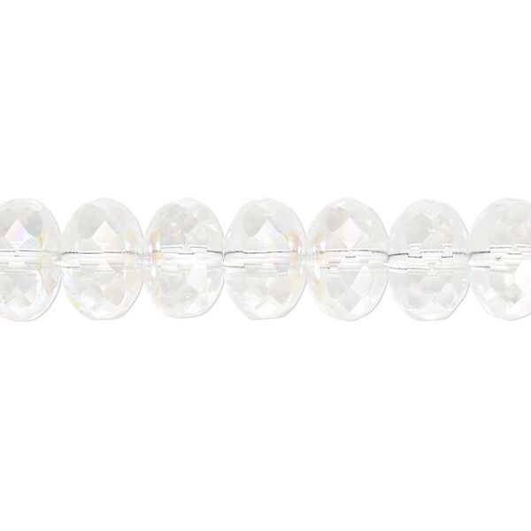 Bead, Czech fire-polished glass, clear AB, 11x7mm faceted rondelle. Sold per 15-1/2" to 16" strand. image number 0