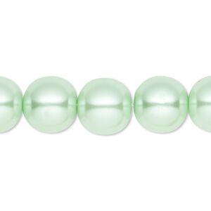 Bead, crystal pearl, light green, 12mm round. Sold per 15-1/2" to 16" strand, approximately 30 beads.