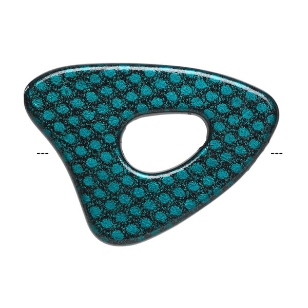Bead, acrylic, turquoise blue and black, 49x42x37mm diagonally drilled open triangle with snakeskin design and 15x7mm center hole. Sold per pkg of 16. image number 1