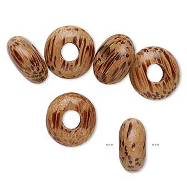 Bead, Dione®, coconut palm tree (waxed), tan and light brown, 13x8mm-15x10mm rondelle. Sold per pkg of 6. image number 0