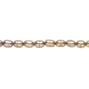 Pearl 1pkg1 cultured freshwater, 4-5mm rice C grade, 15 inch dyed antique brass