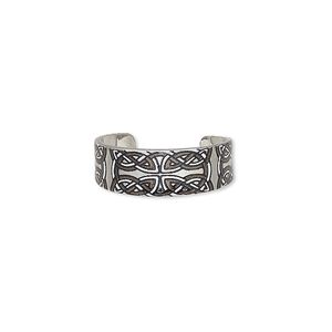 Ring, imitation rhodium-finished carbon steel, black and white, 6mm wide with Celtic knot design, adjustable. Sold per pkg of 4.