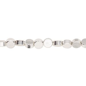 Bead, silver-finished brass, 4mm flat round. Sold per 8-inch strand.